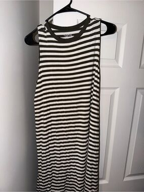 Sleeveless Striped Maxi Dress - Olive Green & White